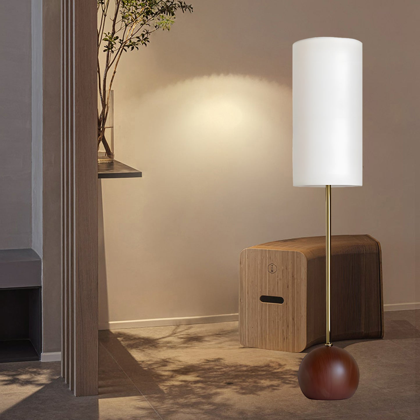 Orbis Wooden Sphere Modern Metal Floor Lamp