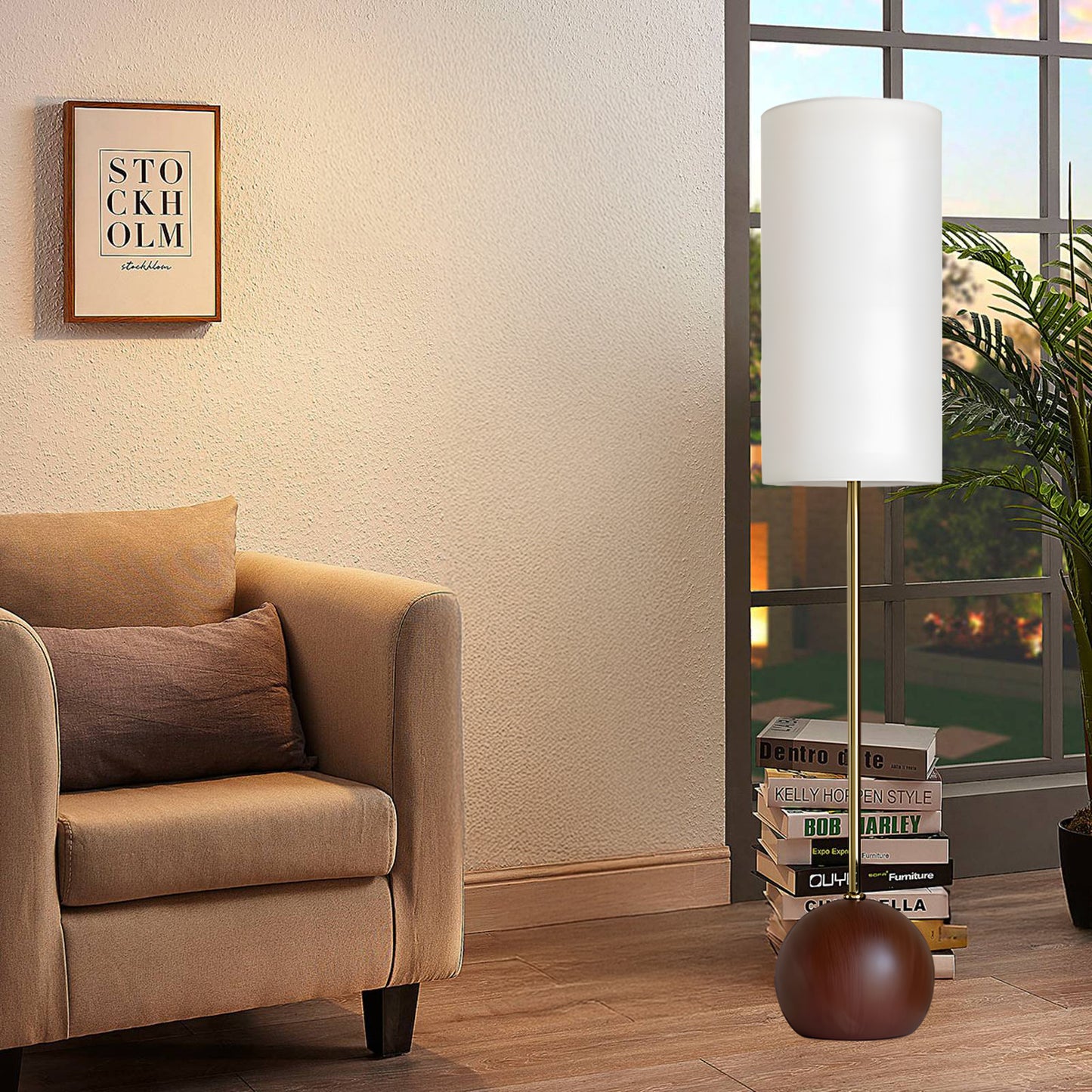 Orbis Wooden Sphere Modern Metal Floor Lamp