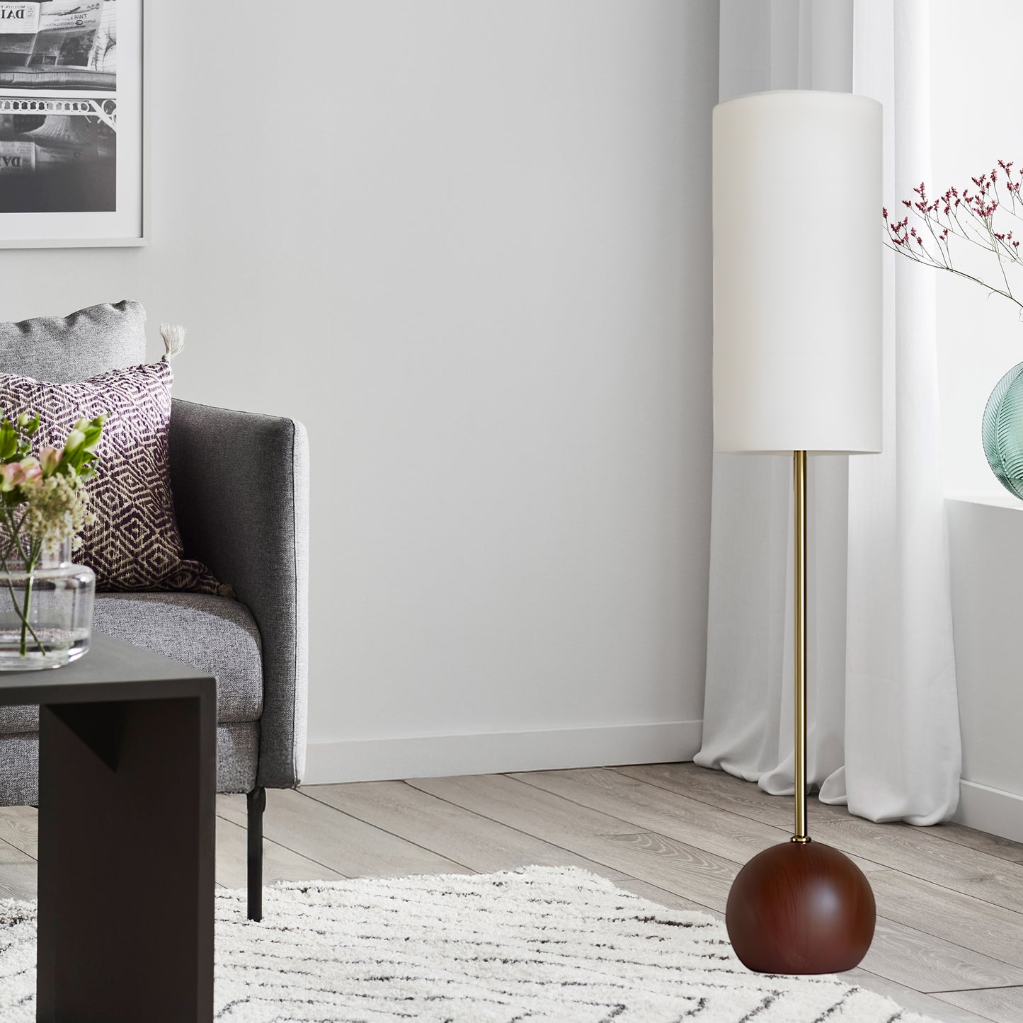 Orbis Wooden Sphere Modern Metal Floor Lamp