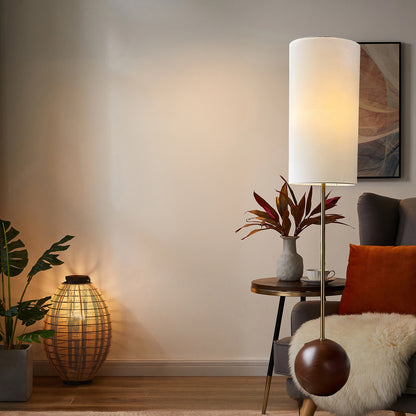 Orbis Wooden Sphere Modern Metal Floor Lamp