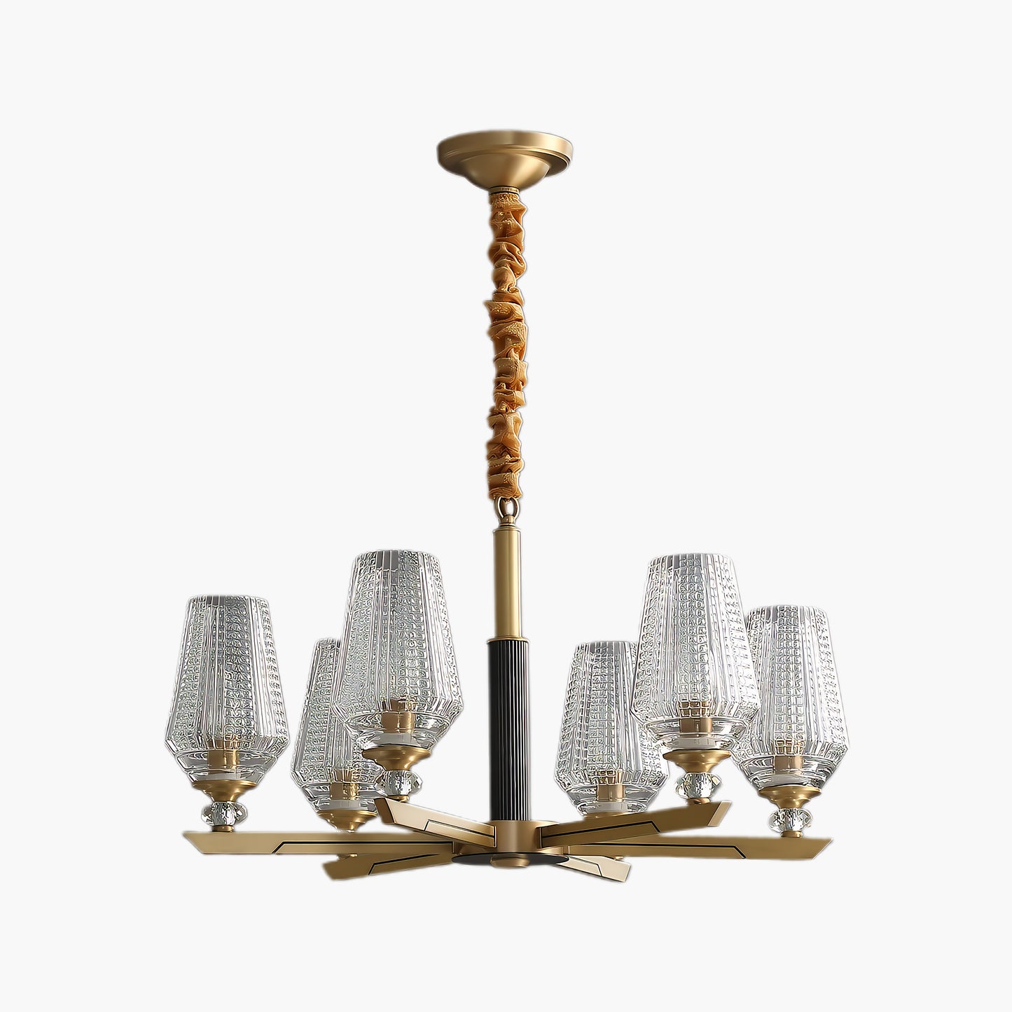 Orrefors Brass Eclectic Crystal Chandelier