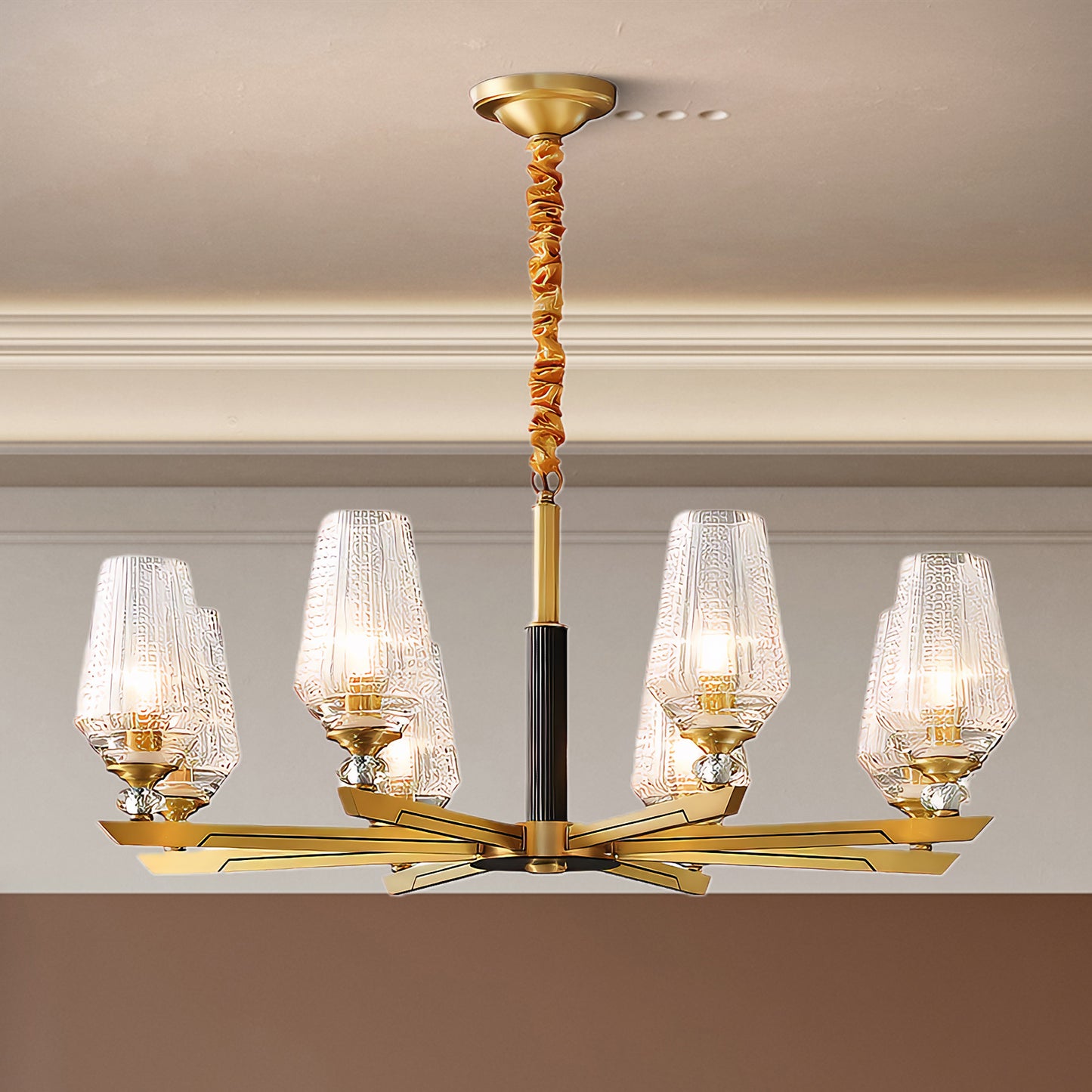 Orrefors Brass Eclectic Crystal Chandelier