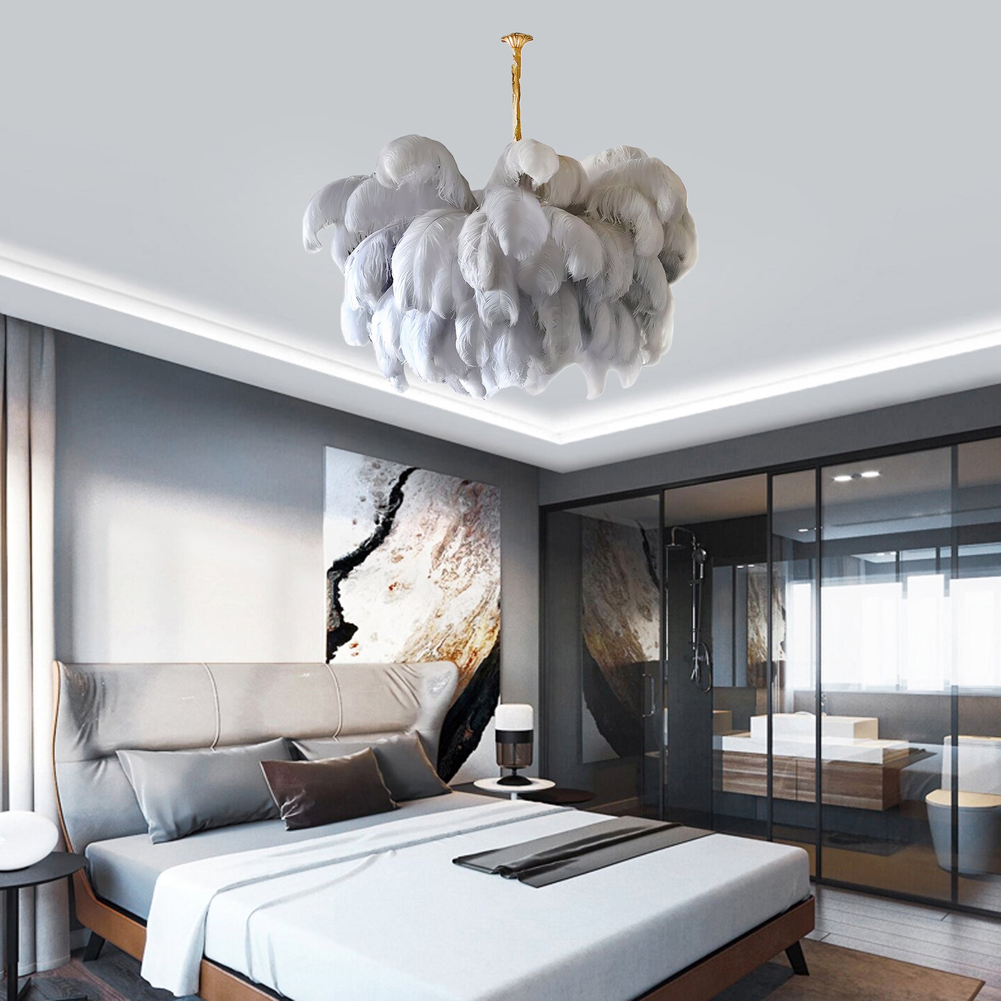 Ostrich Feather Luxury Metal Chandelier