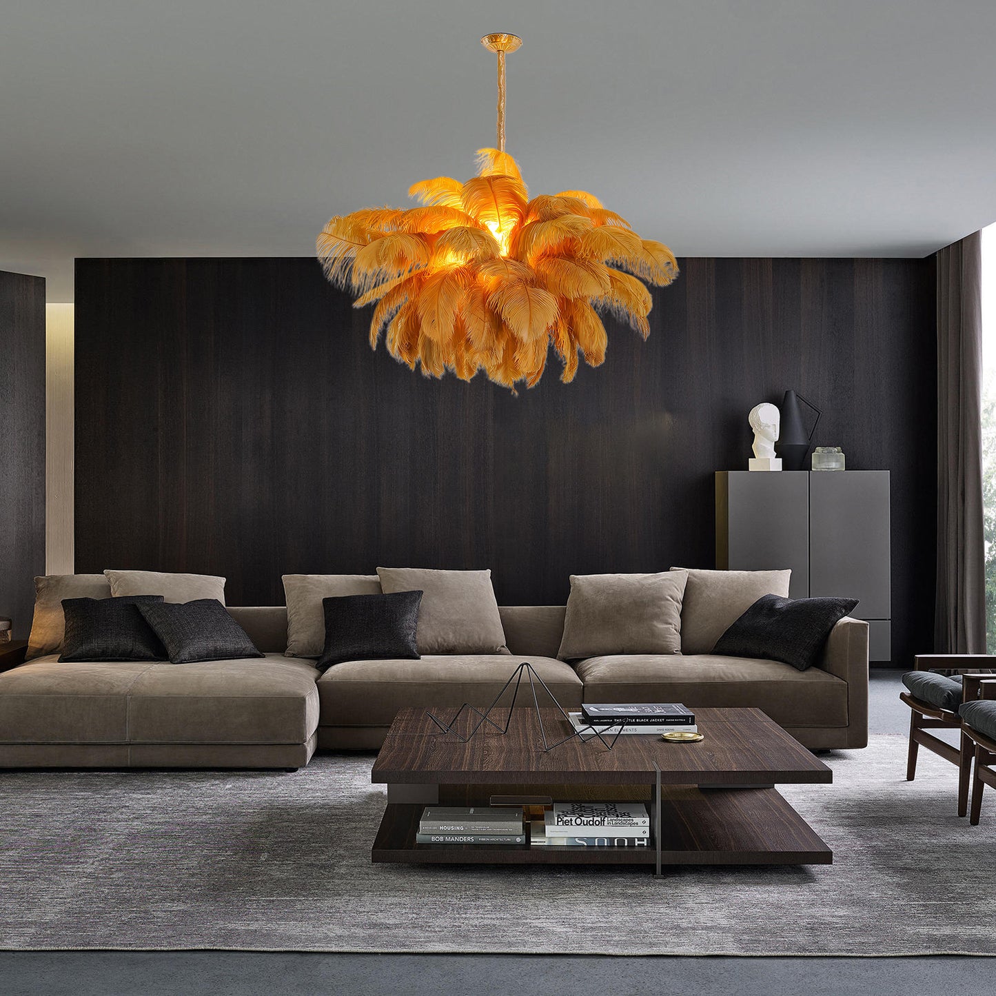 Ostrich Feather Luxury Metal Chandelier