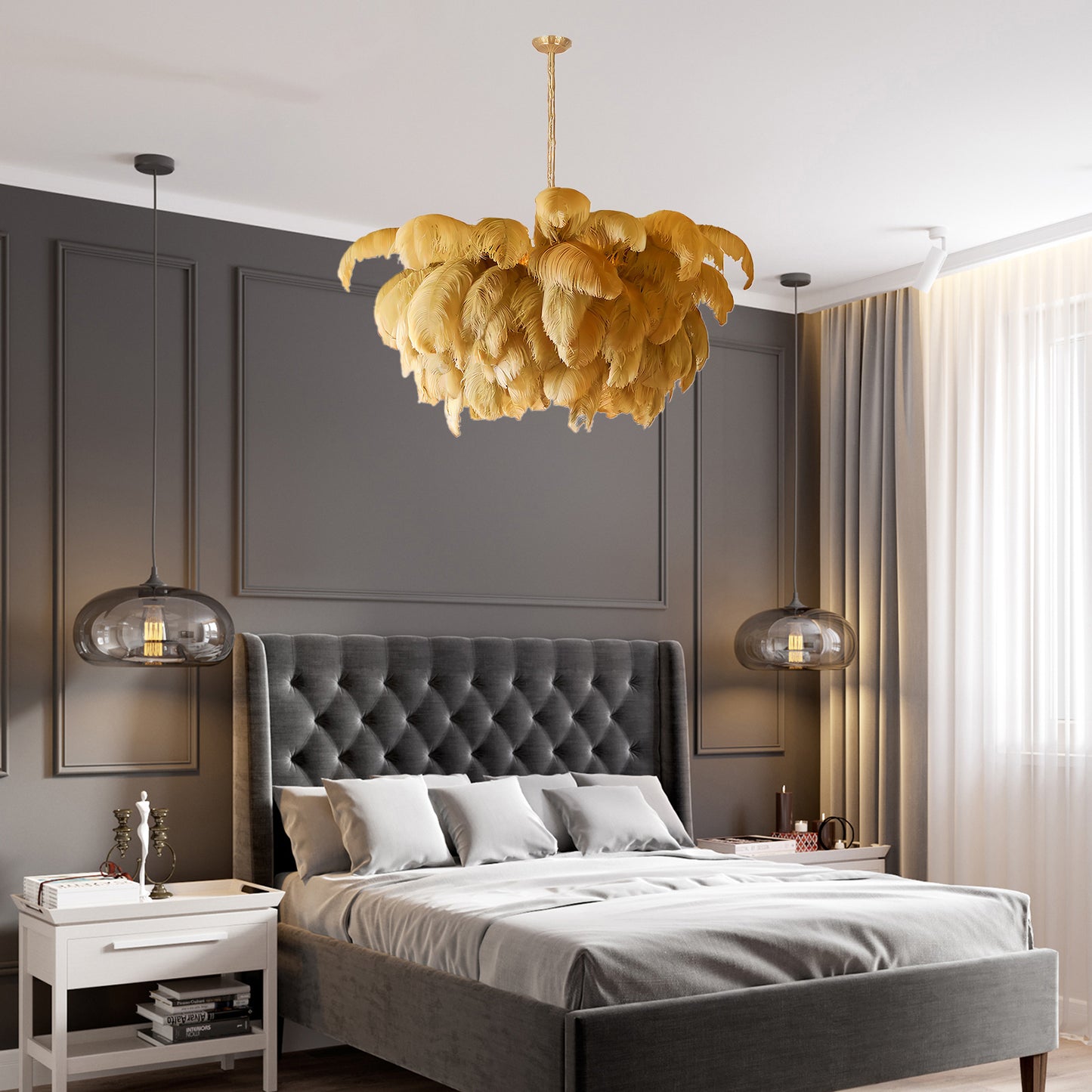 Ostrich Feather Luxury Metal Chandelier