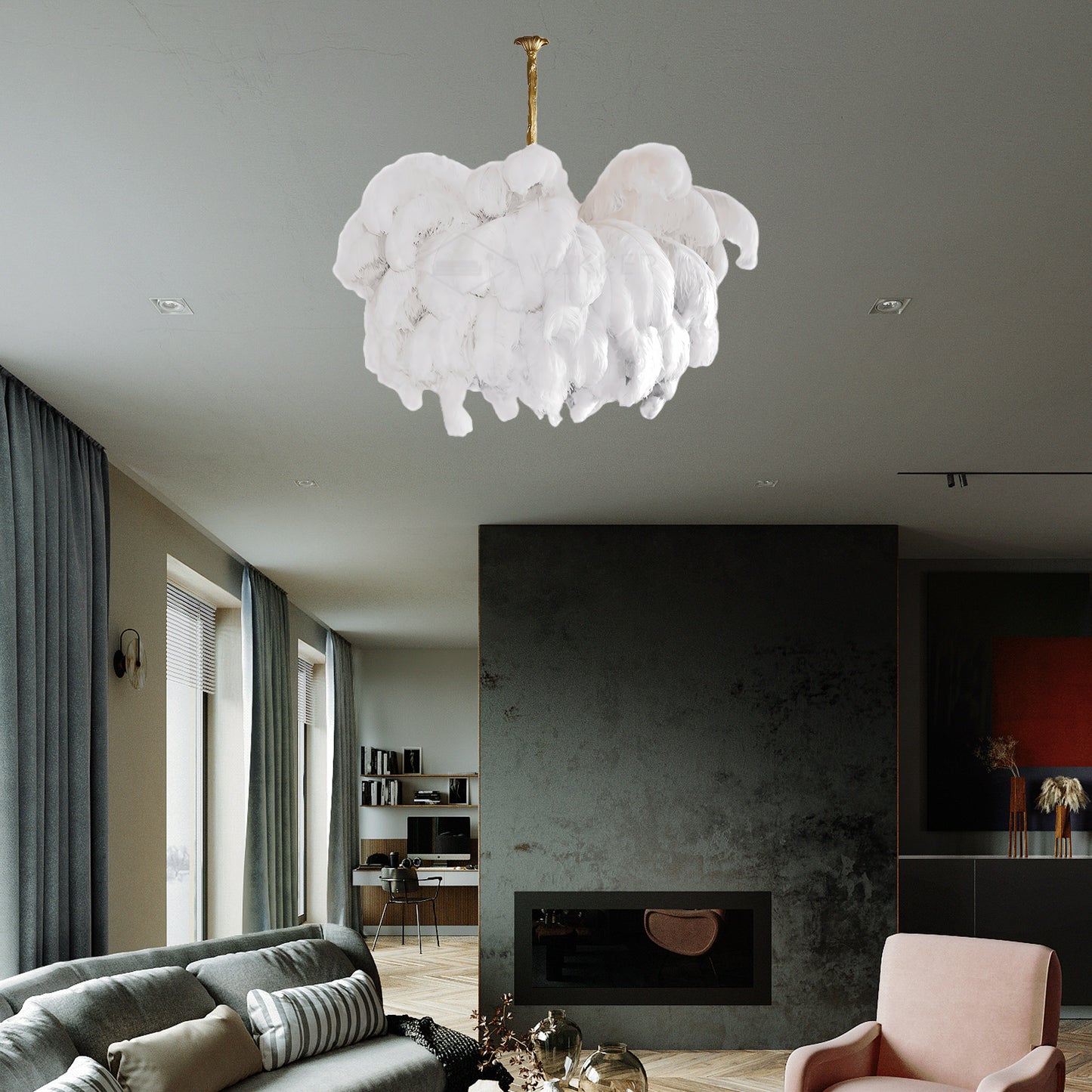 Ostrich Feather Luxury Metal Chandelier