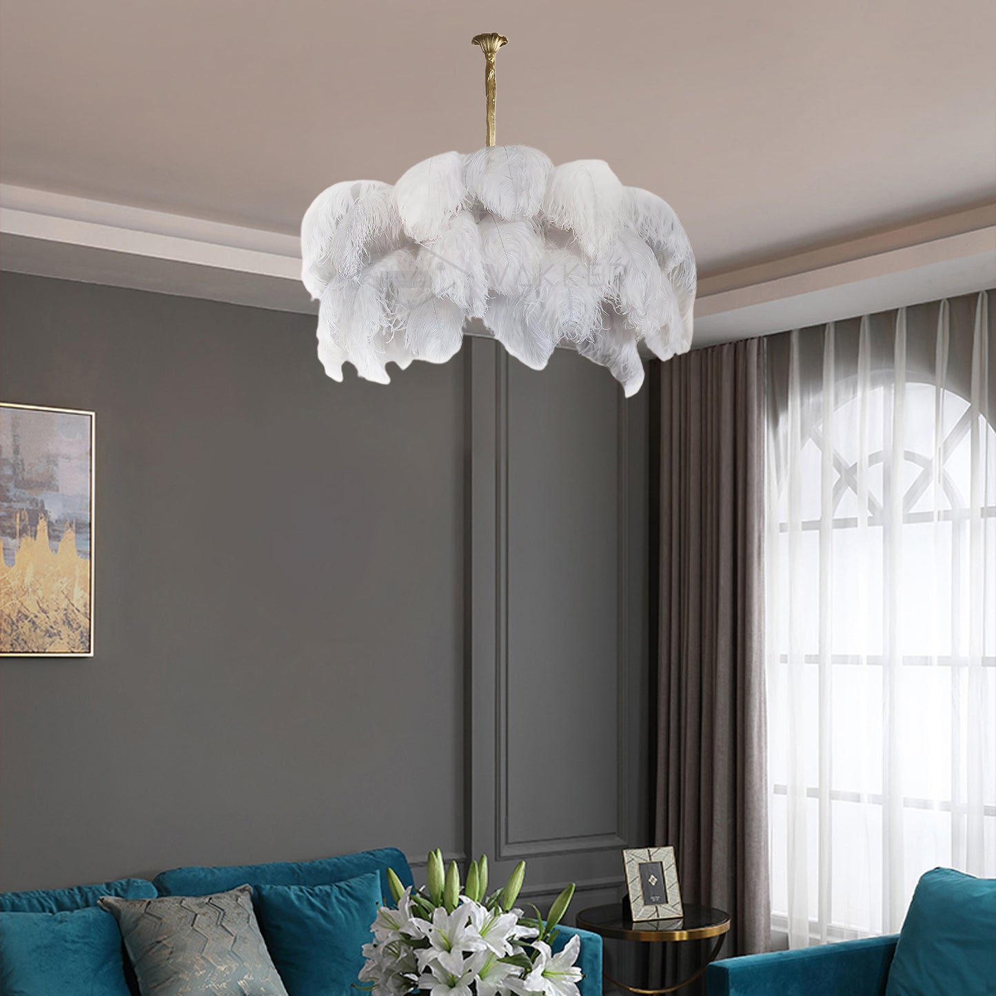 Ostrich Feather Luxury Metal Chandelier