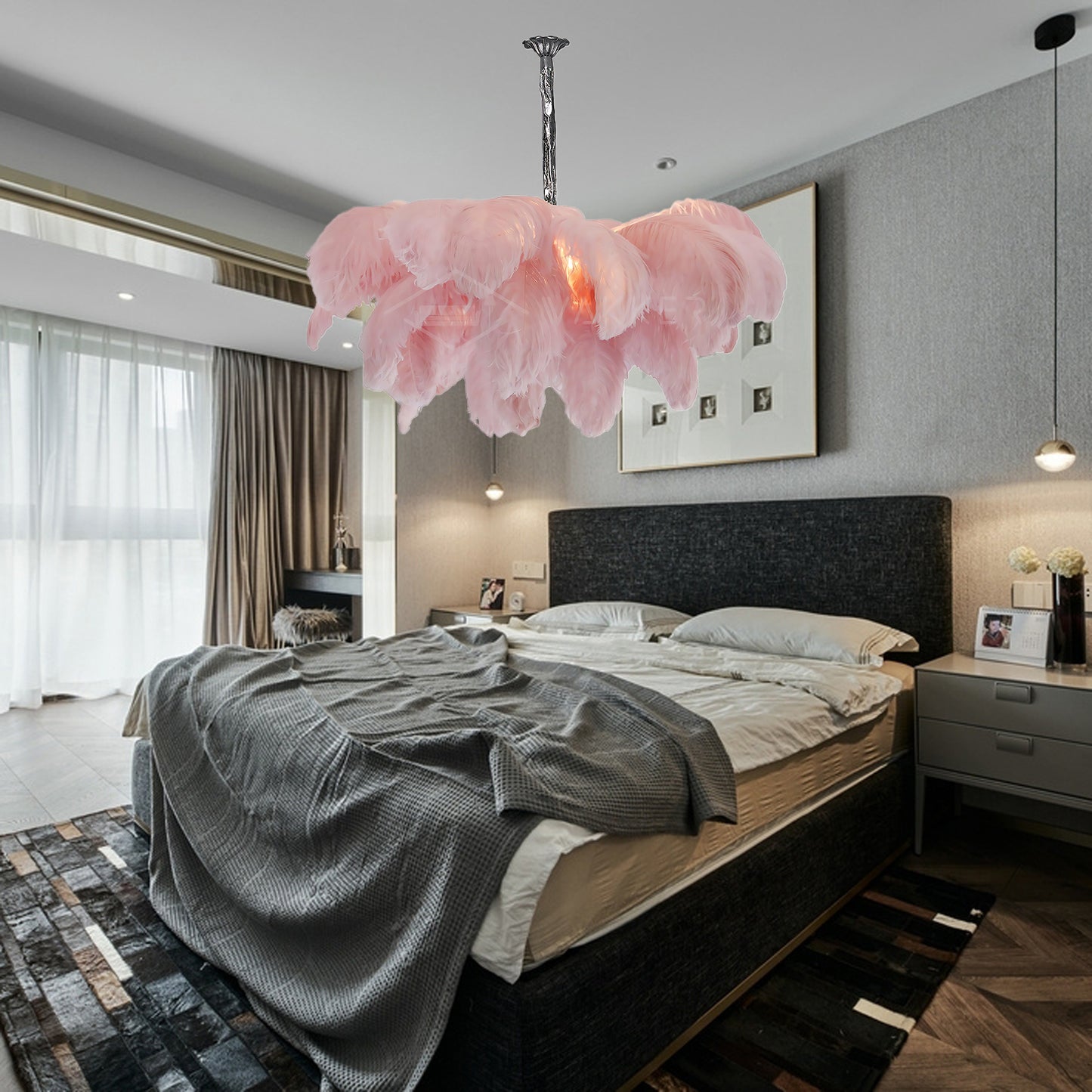 Ostrich Feather Luxury Metal Chandelier