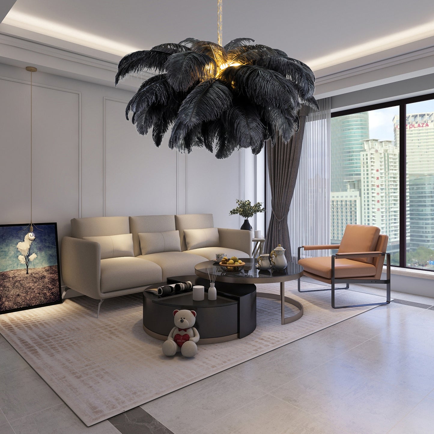 Ostrich Feather Luxury Metal Chandelier