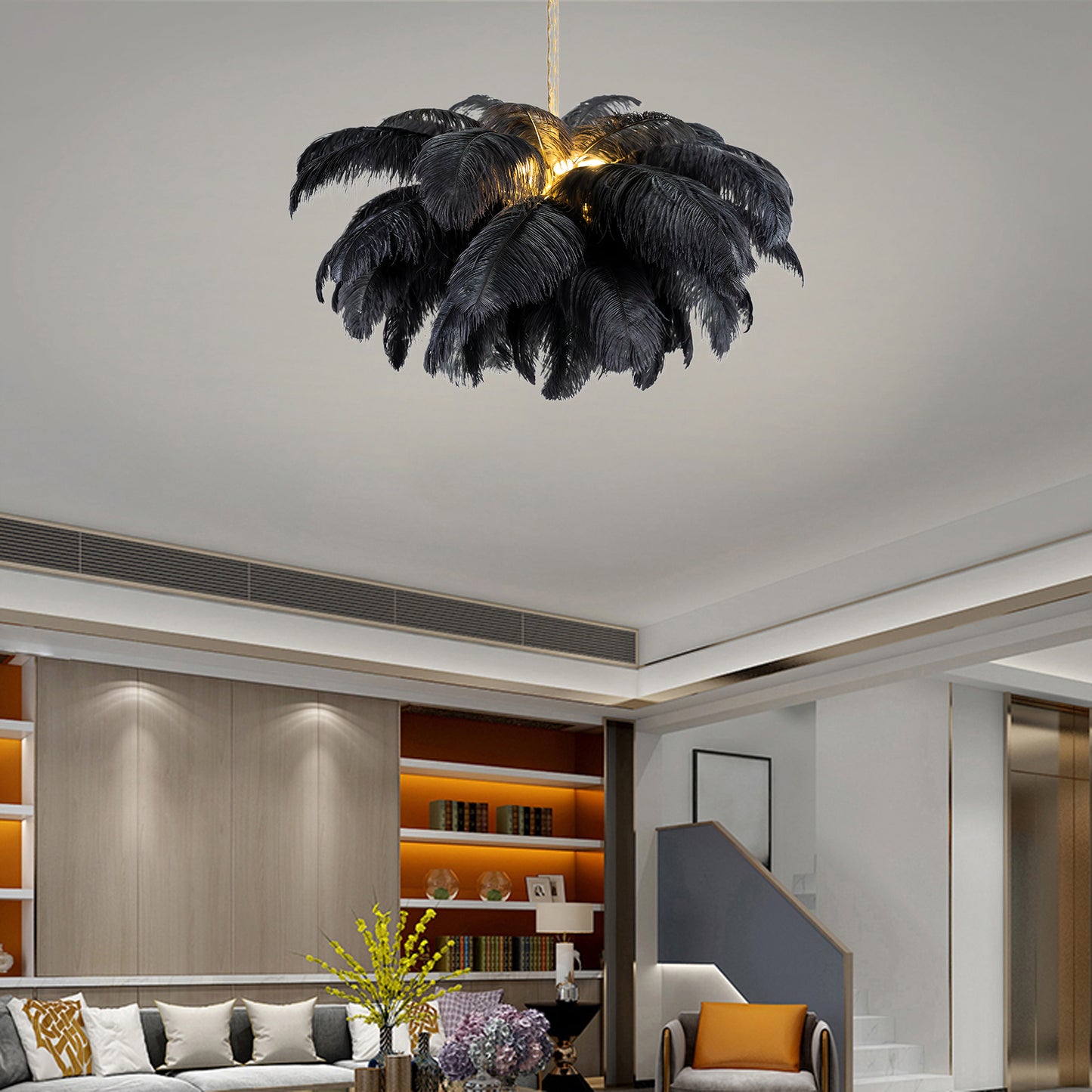 Ostrich Feather Luxury Metal Chandelier