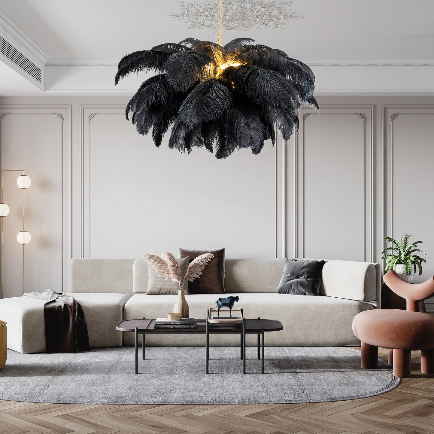 Ostrich Feather Luxury Metal Chandelier