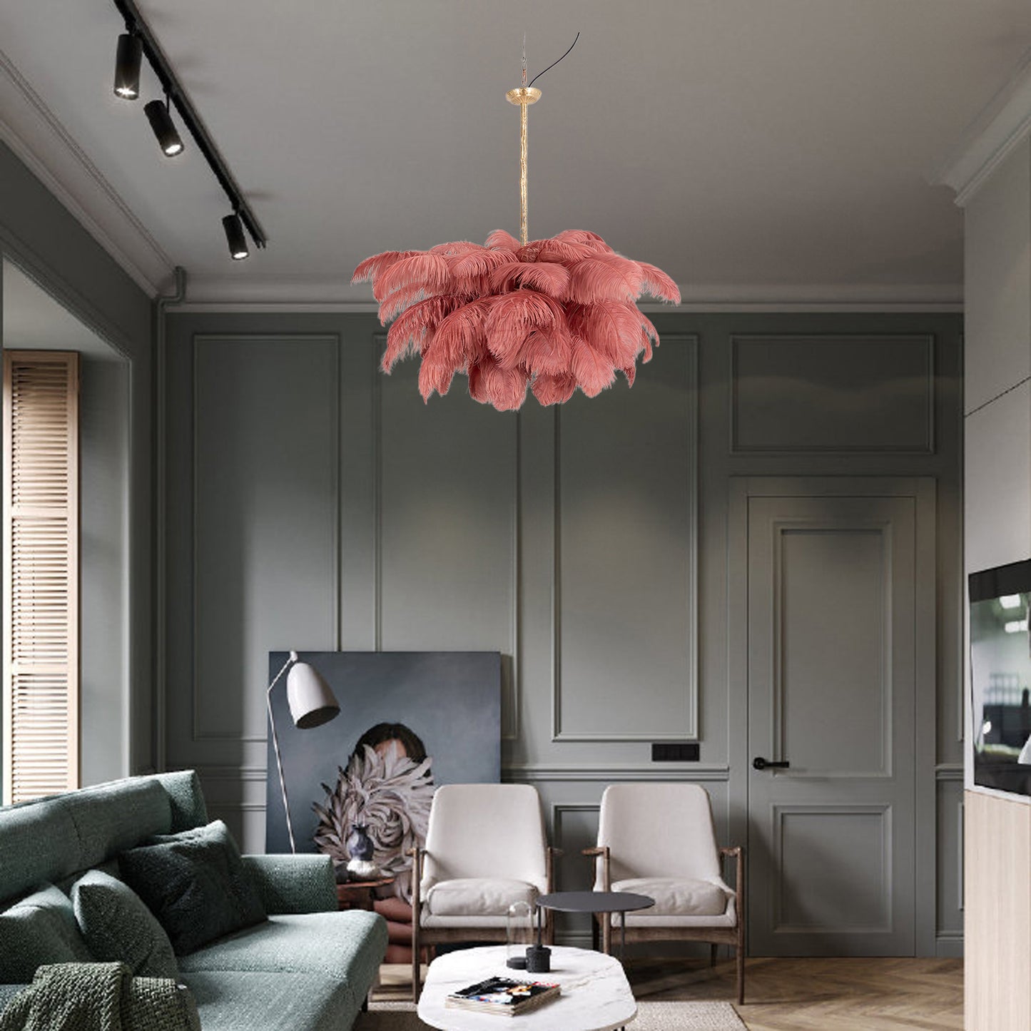 Ostrich Feather Luxury Metal Chandelier