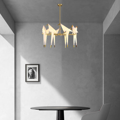 Paper Crane Bird LED Eclectic Metal Chandelier