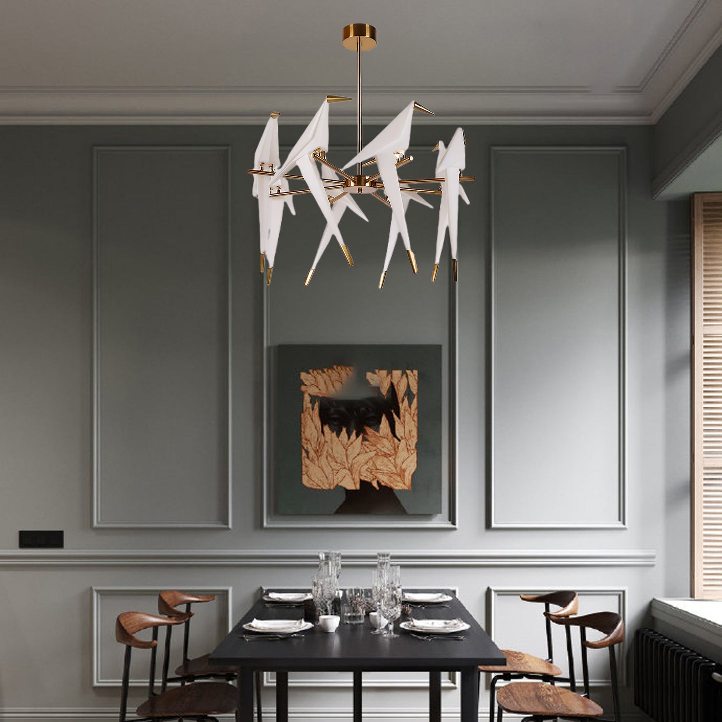 Paper Crane Bird LED Eclectic Metal Chandelier