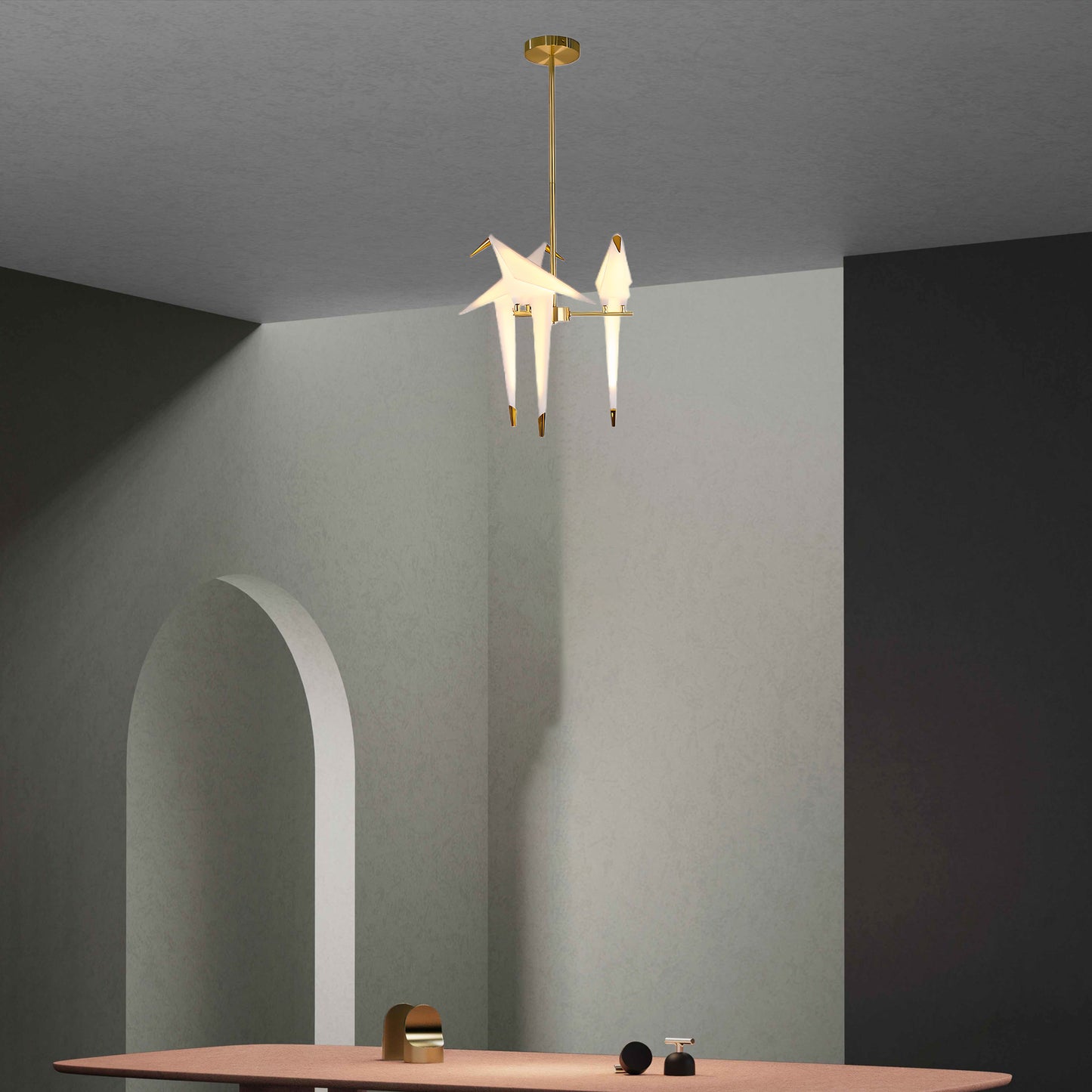 Paper Crane Bird LED Eclectic Metal Chandelier