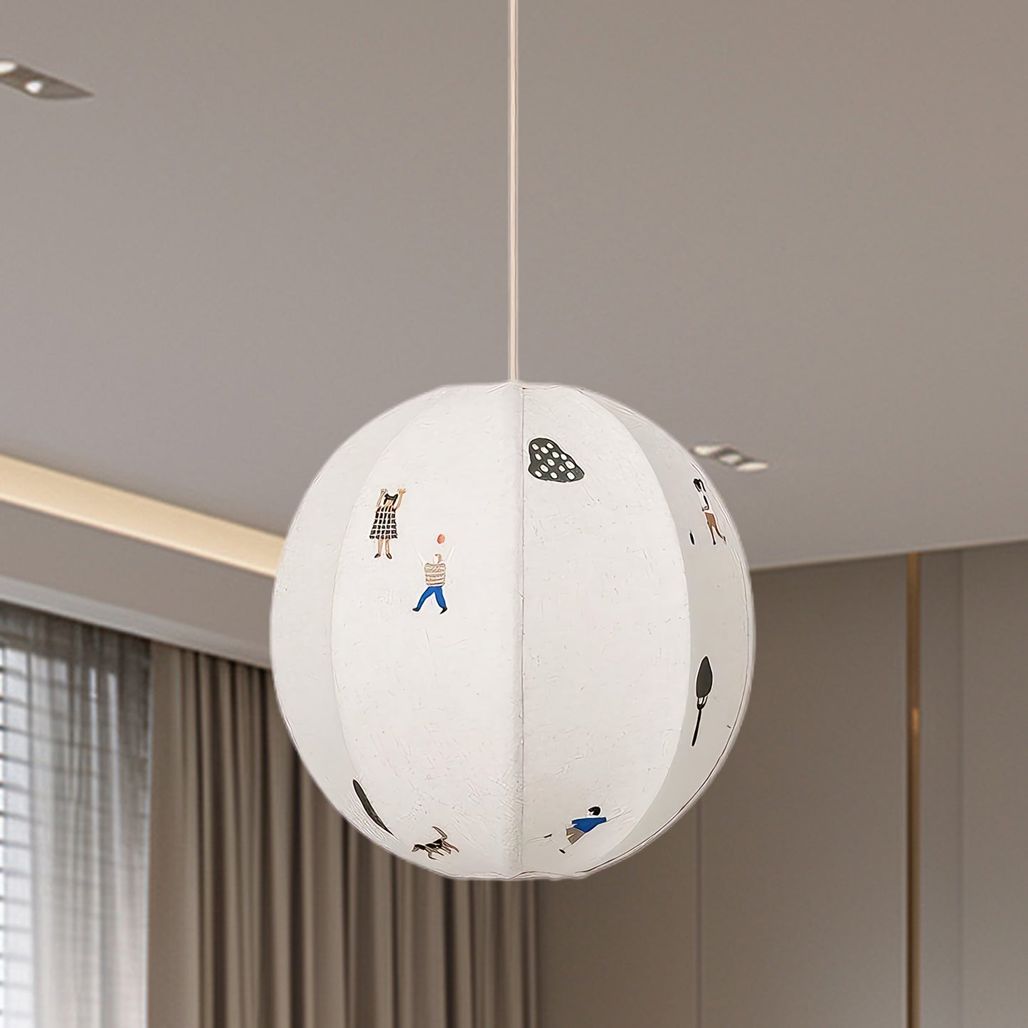 Park Embroidered Textile Eclectic Metal Pendant Lamp