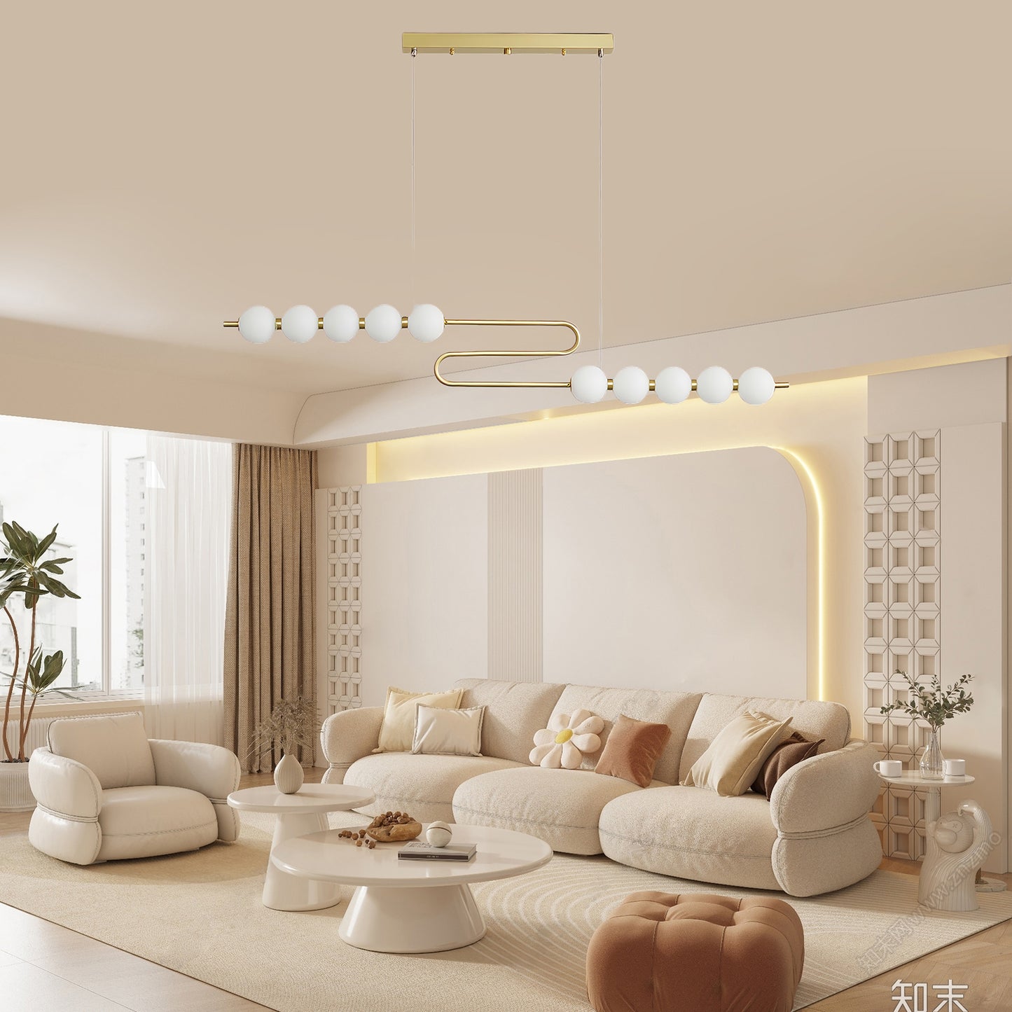 Pearl Chain Minimalist Brass Pendant Lamp