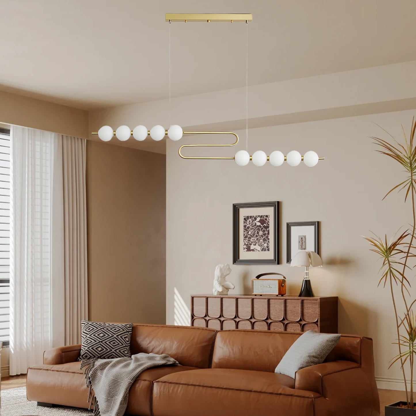 Pearl Chain Minimalist Brass Pendant Lamp