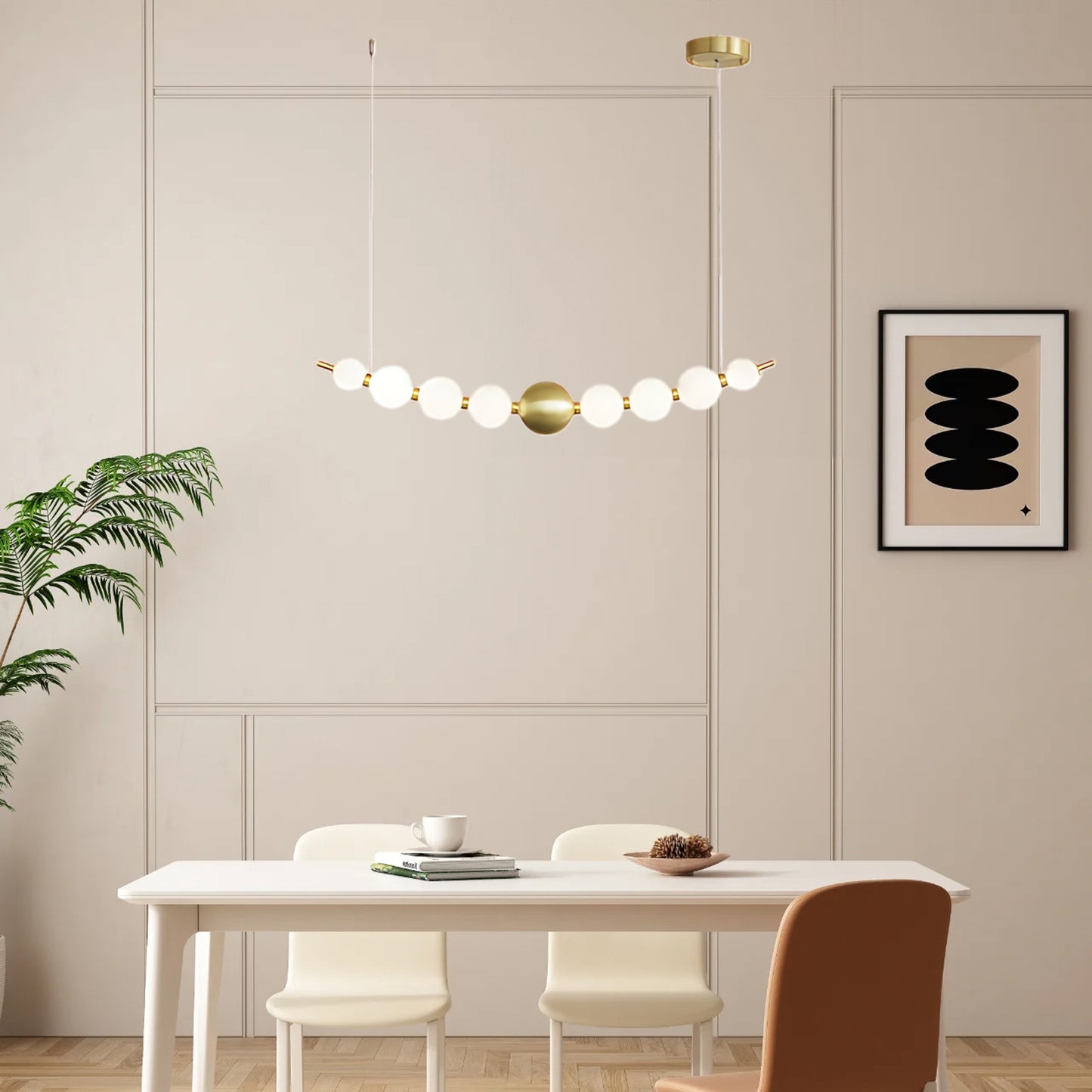 Pearl Chain Minimalist Brass Pendant Lamp