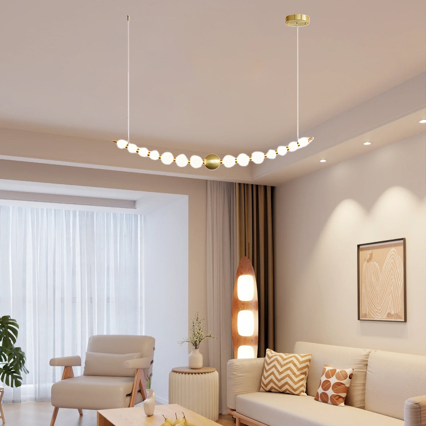 Pearl Chain Minimalist Brass Pendant Lamp