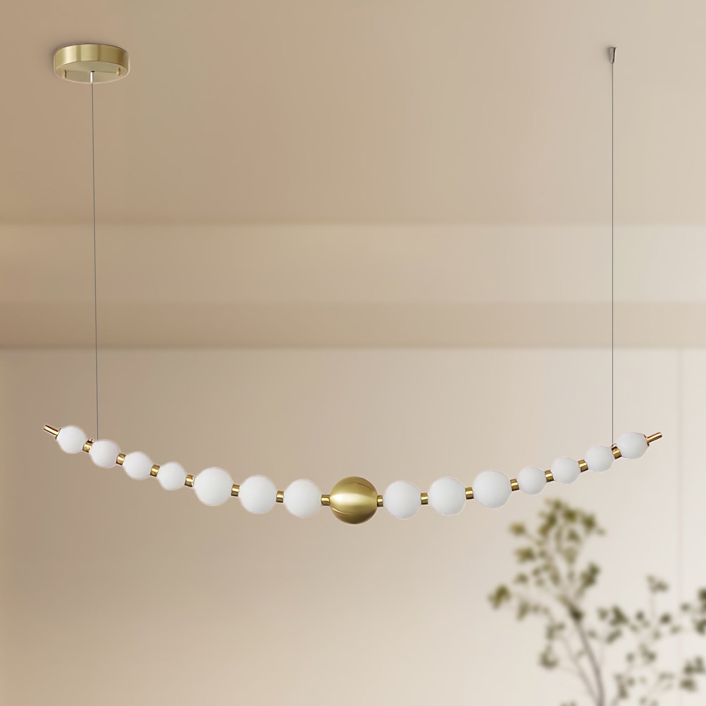 Pearl Chain Minimalist Brass Pendant Lamp