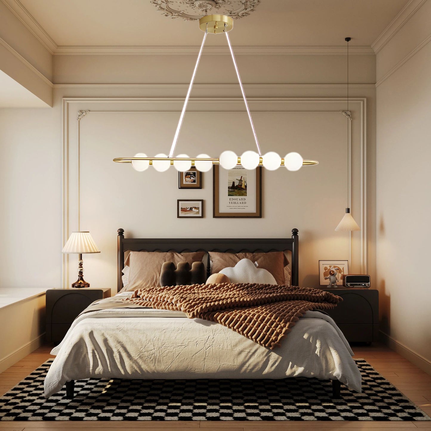 Pearl Chain Minimalist Brass Pendant Lamp