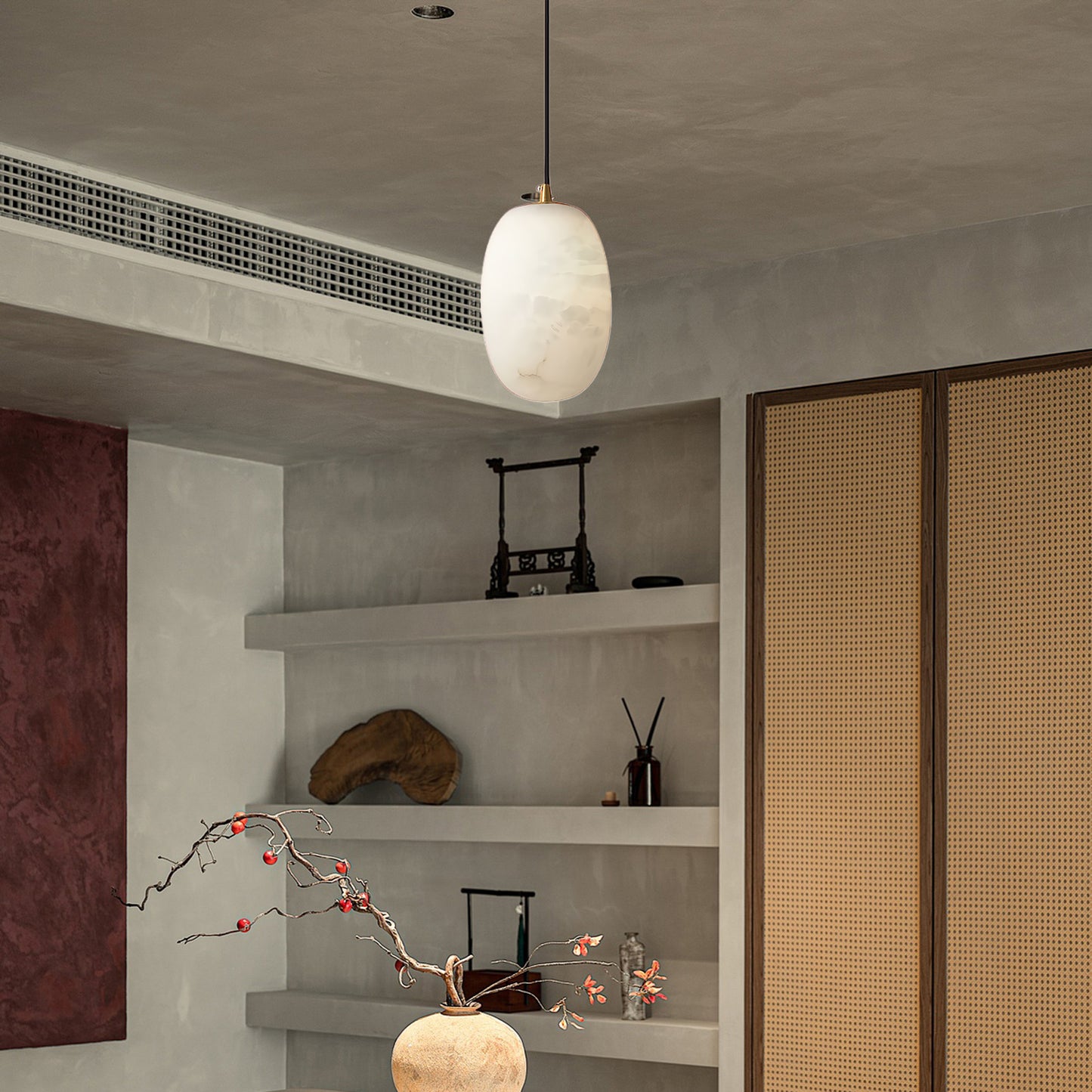 Pebble Alabaster Minimalist Brass Pendant Lamp