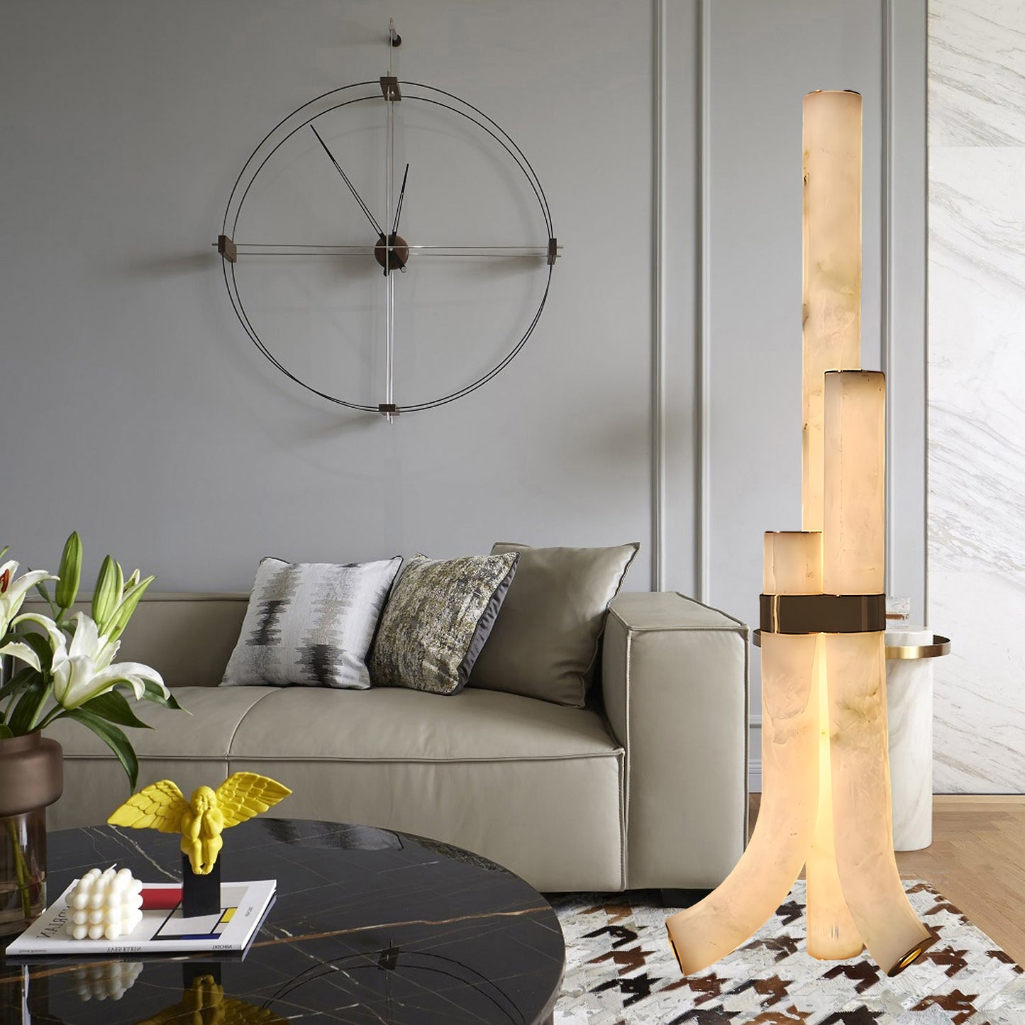 Piped Alabaster Minimalist Brass Floor Lamp