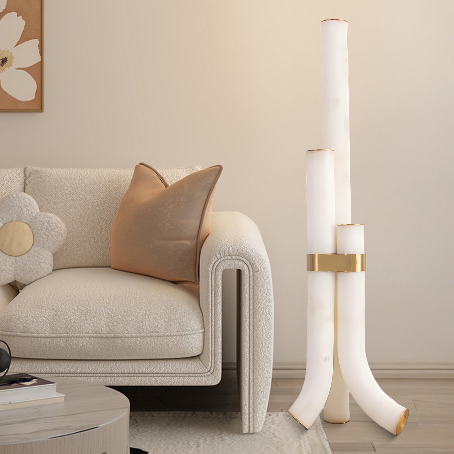 Piped Alabaster Minimalist Brass Floor Lamp