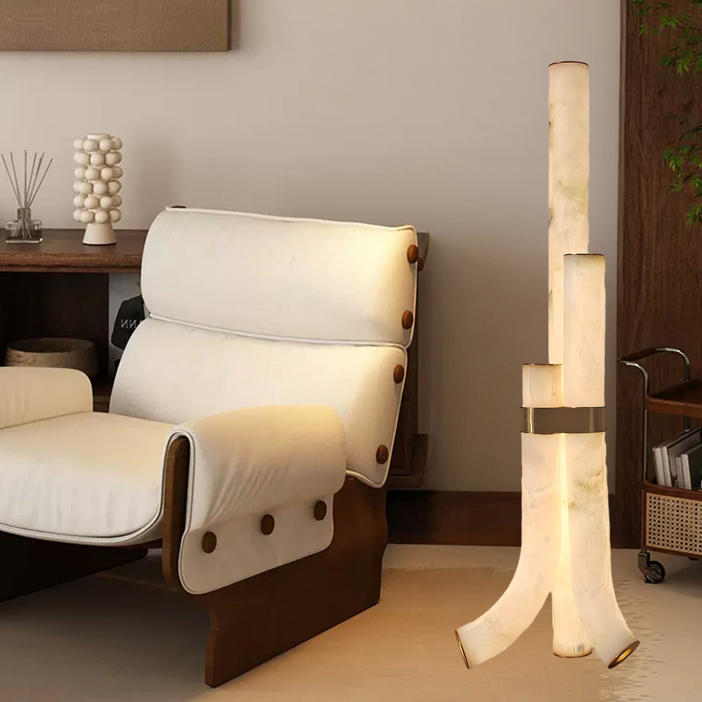 Piped Alabaster Minimalist Brass Floor Lamp