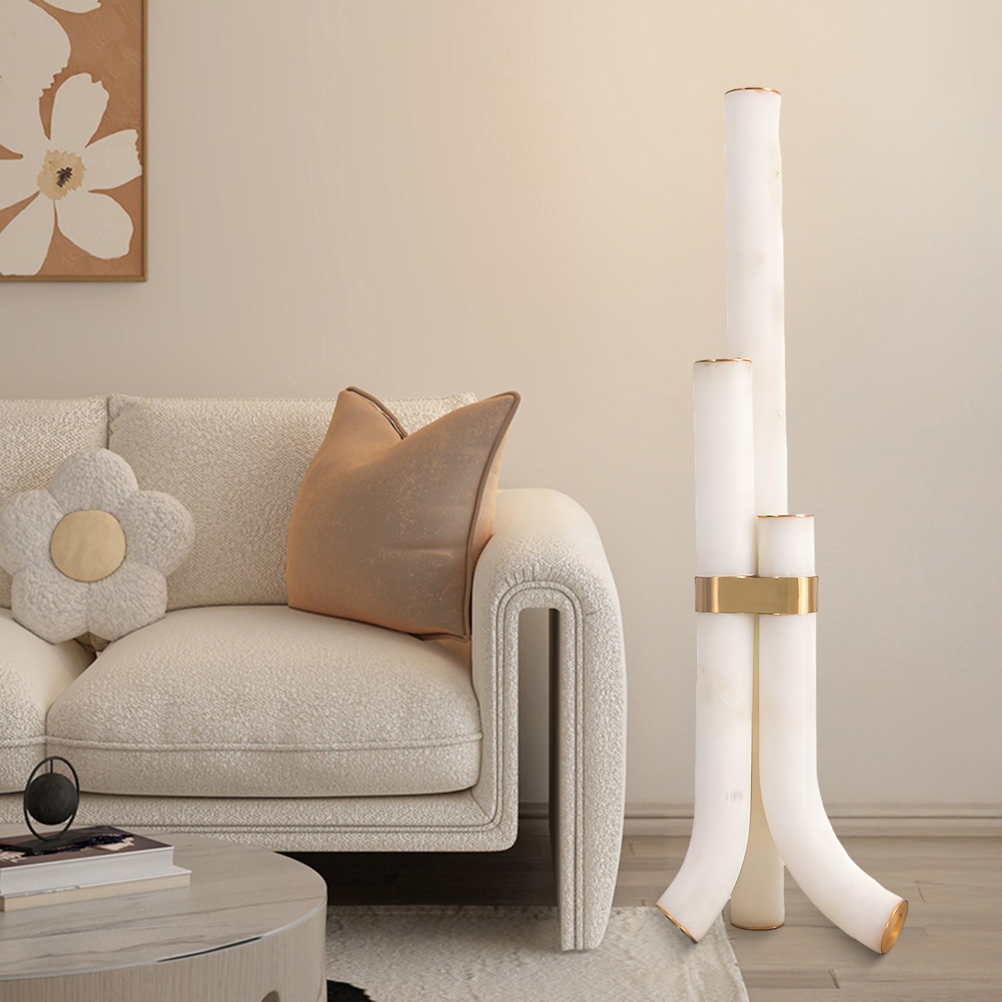 Piped Alabaster Minimalist Brass Floor Lamp