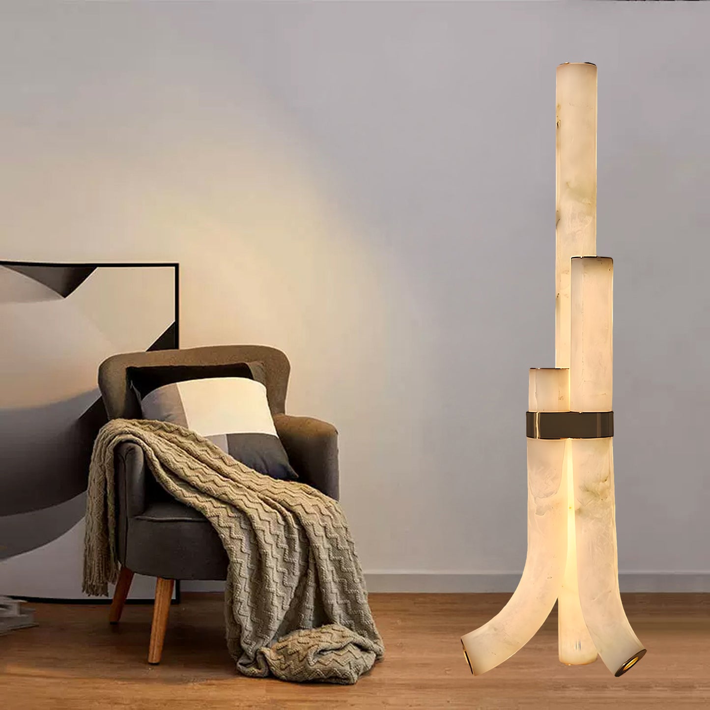 Piped Alabaster Minimalist Brass Floor Lamp