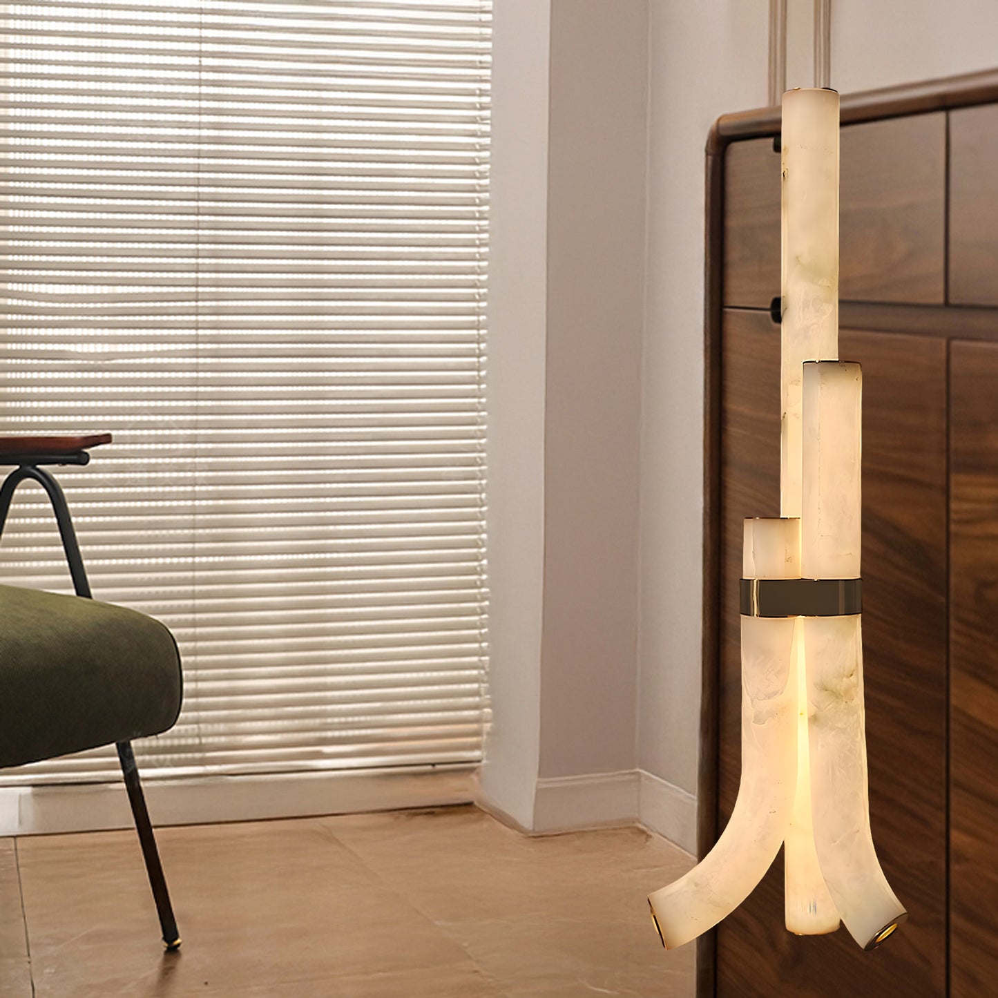 Piped Alabaster Minimalist Brass Floor Lamp