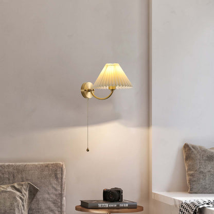 Pleated Minimalist Brass Wall Lamp