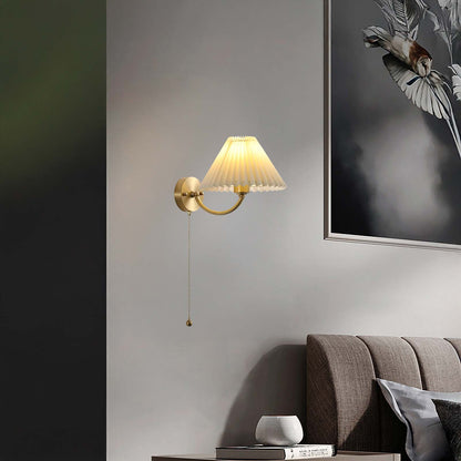 Pleated Minimalist Brass Wall Lamp