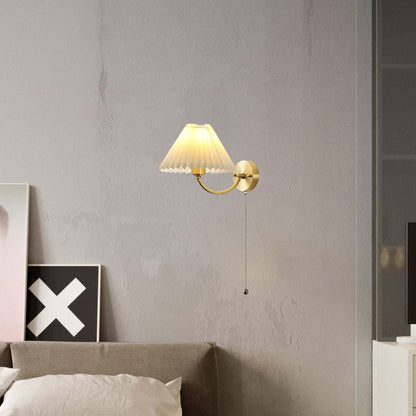 Pleated Minimalist Brass Wall Lamp