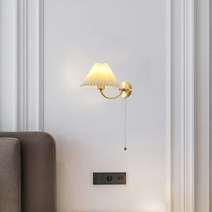 Pleated Minimalist Brass Wall Lamp