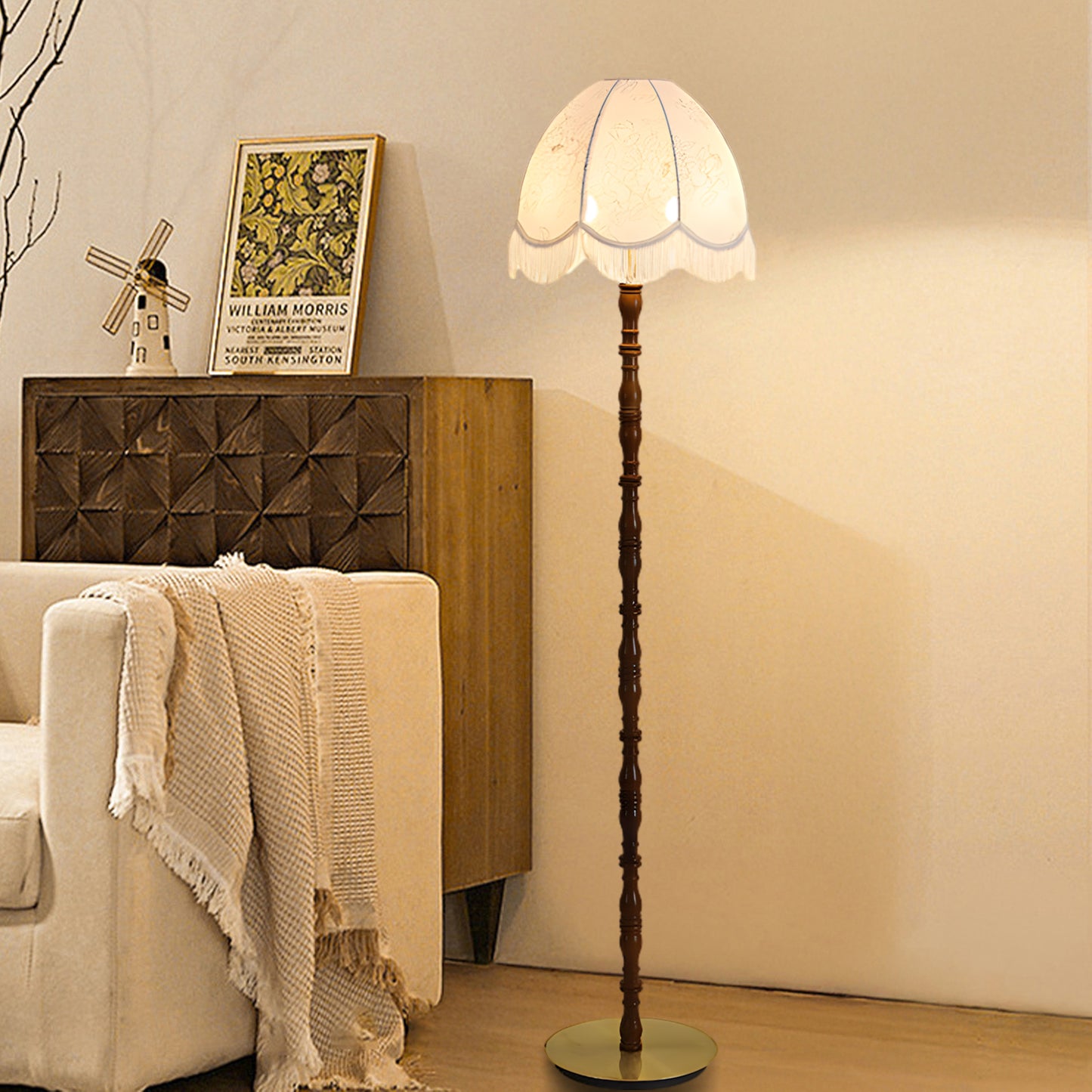 Printed Tassel Vintage Metal Floor Lamp