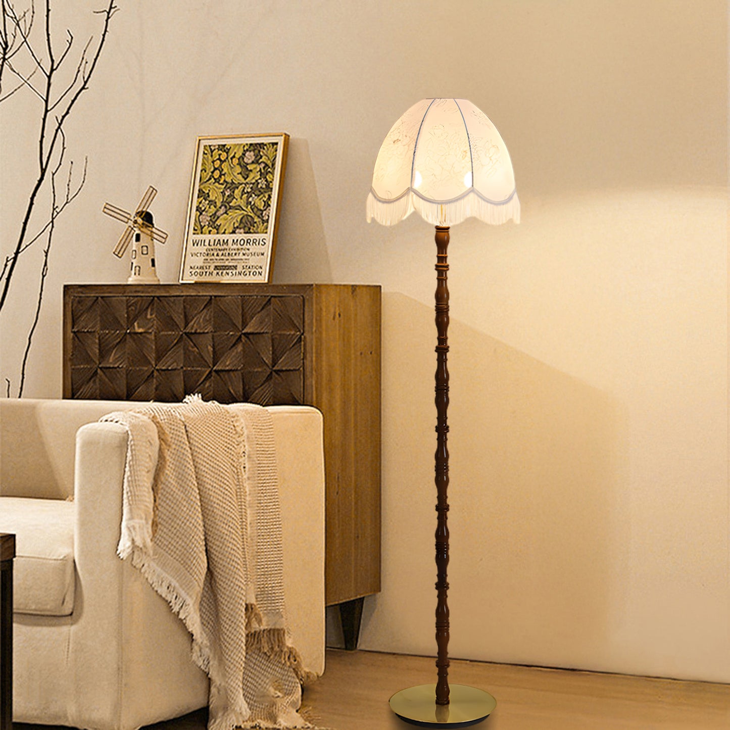 Printed Tassel Vintage Metal Floor Lamp