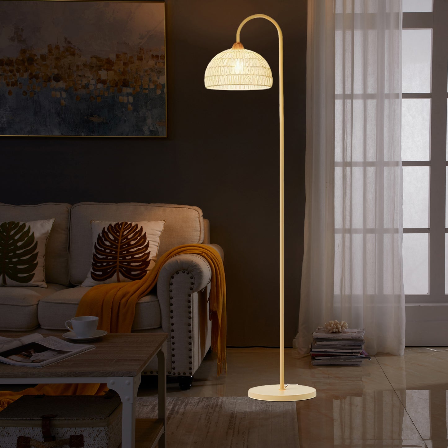 Rattan Arch Modern Metal Floor Lamp