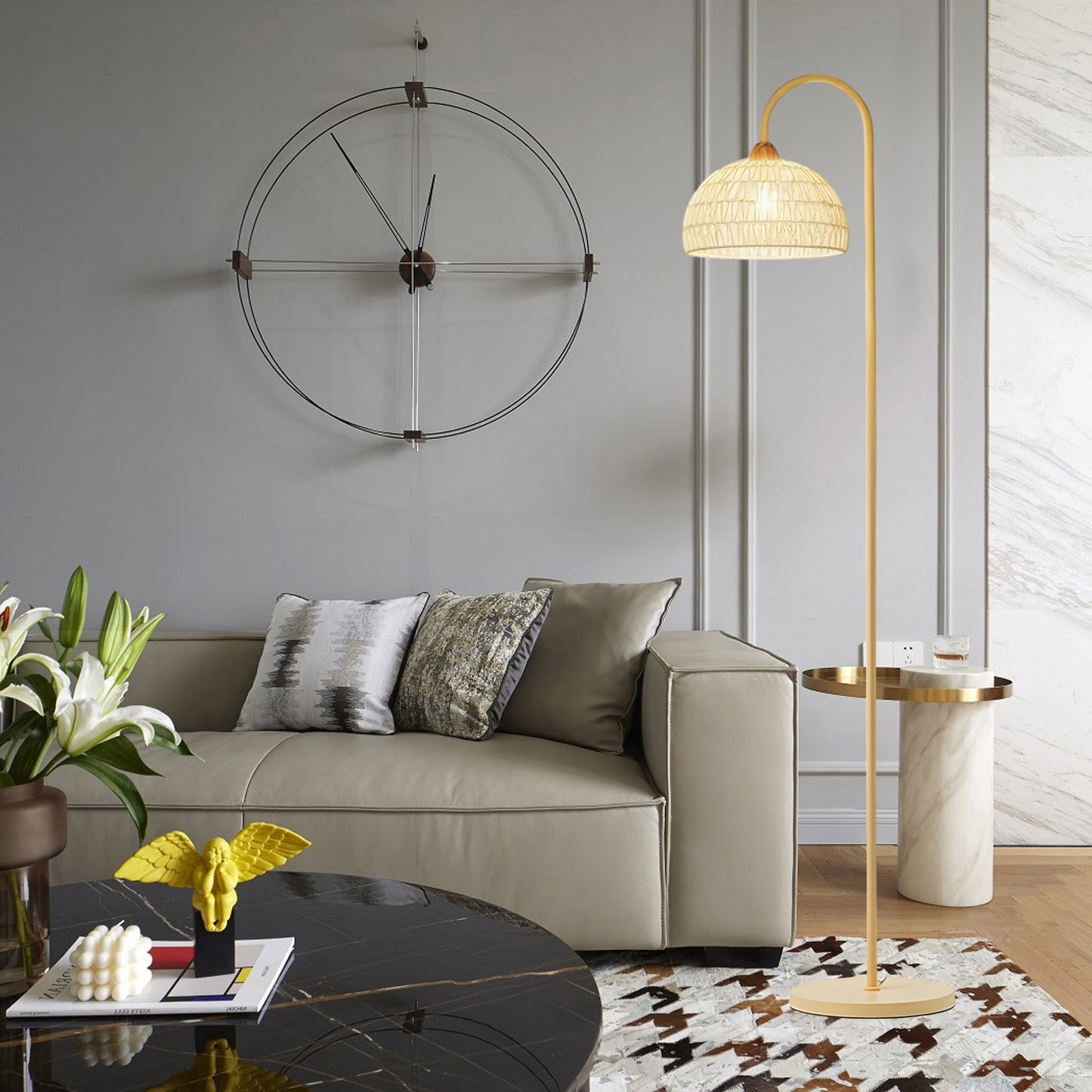 Rattan Arch Modern Metal Floor Lamp