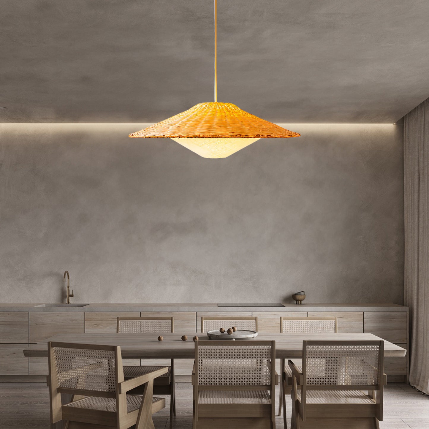 Rattan Hat Modern Metal Pendant Light