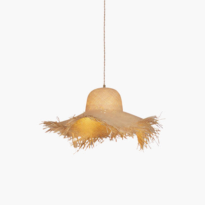 Rattan Straw Hat Eclectic Material Pendant Light