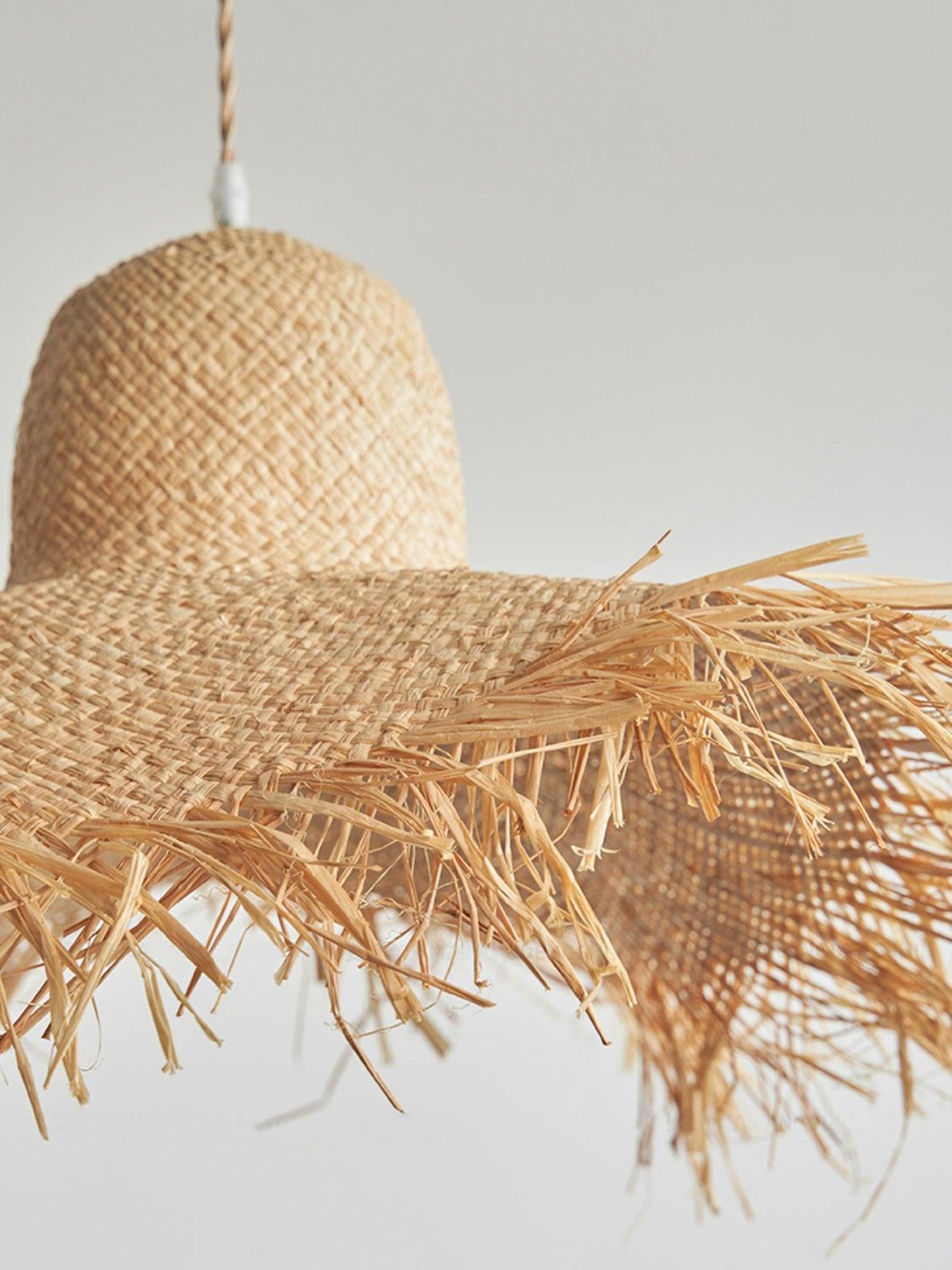 Rattan Straw Hat Eclectic Material Pendant Light