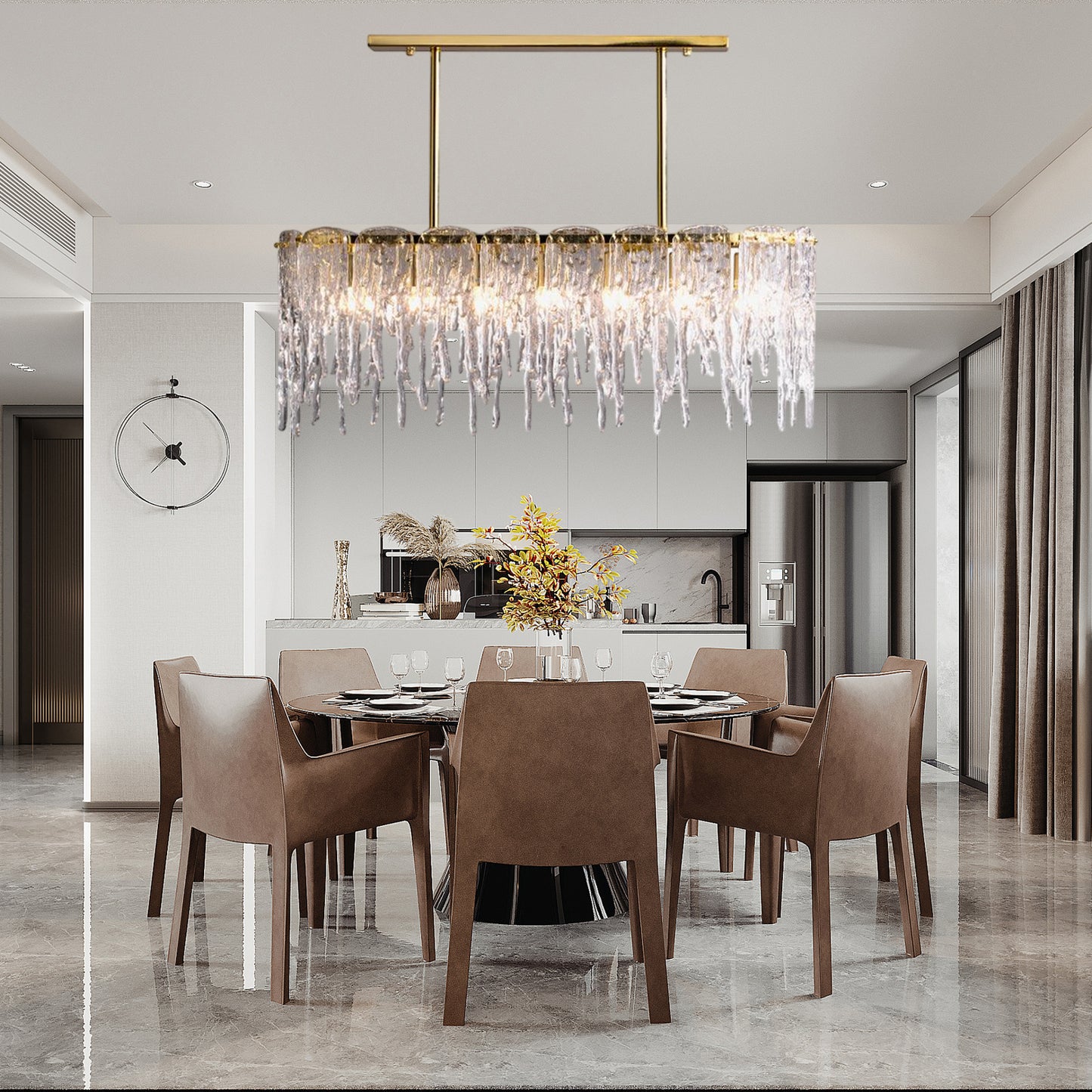 Rectangular Icicle Contemporary Crystal Chandelier