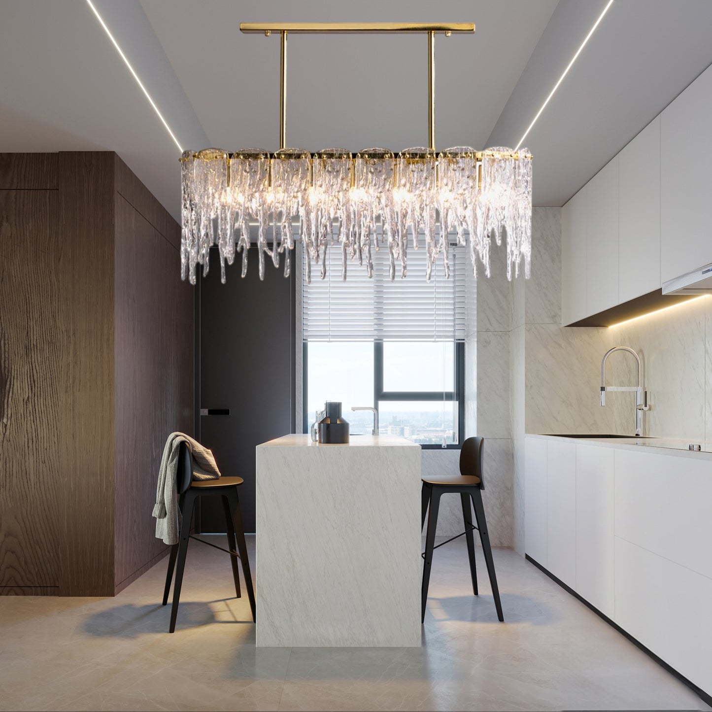 Rectangular Icicle Contemporary Crystal Chandelier