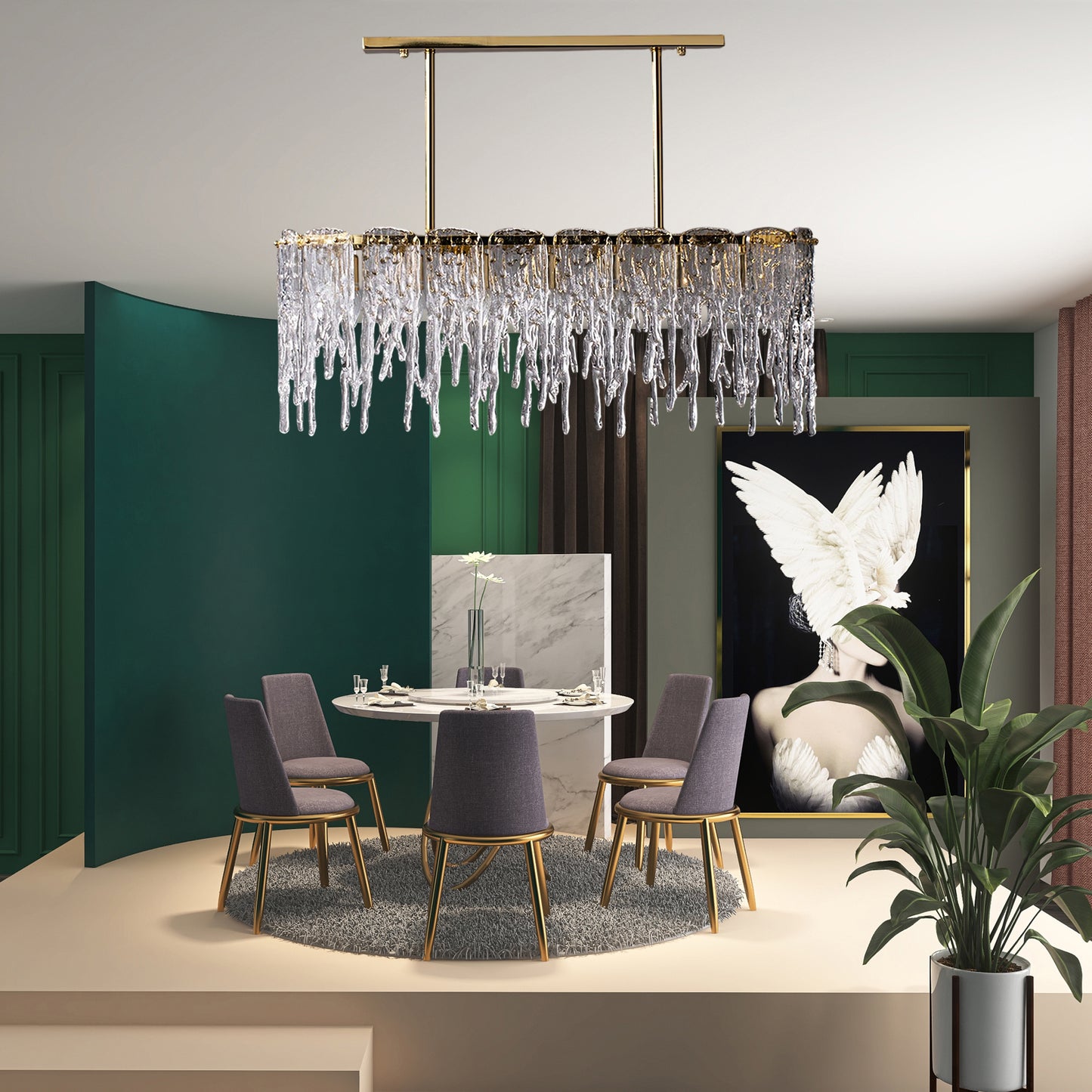 Rectangular Icicle Contemporary Crystal Chandelier