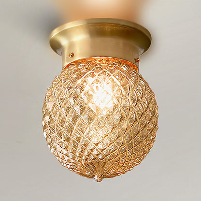 Reeded Globe Flush Art Deco Crystal Ceiling Light