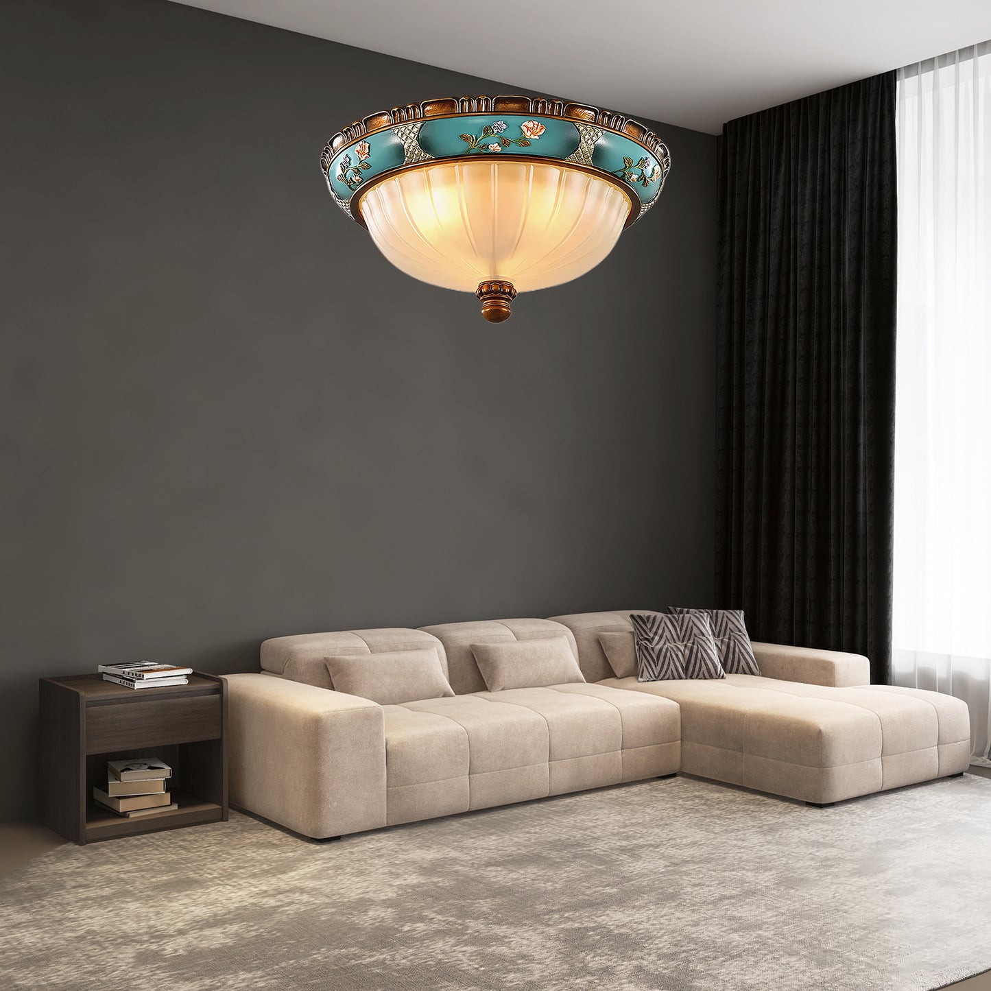 Retro Floral Resin Recessed Luxury Crystal Ceiling Light