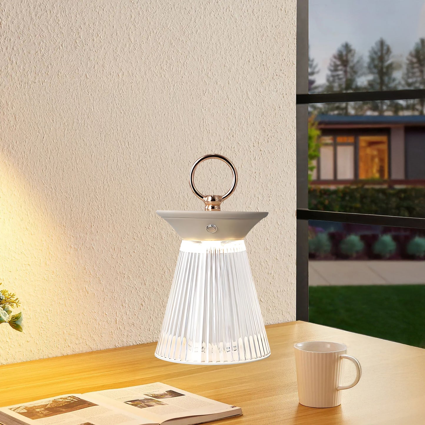 Ribbed Acrylic Built-in Battery Contemporary Metal Table Lamp